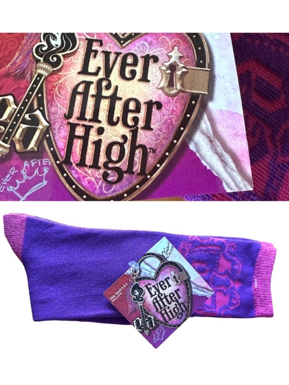 🔴 5 for $10 ONE PAIR Ever After High Purple and Pink Socks Size 5 - 6.5